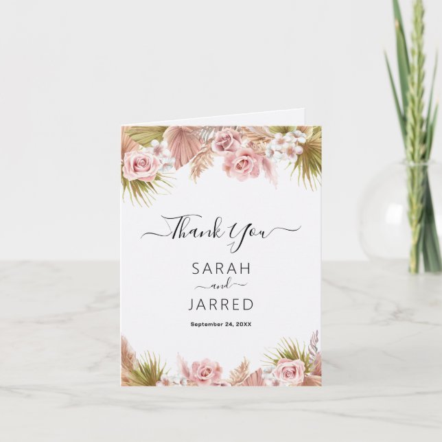 Boho Floral Border  Thank You Card (Front)