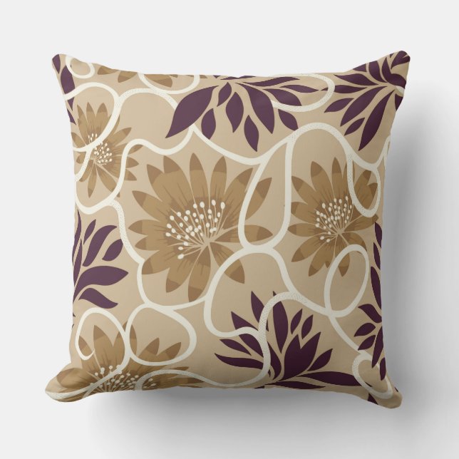 Boho Floral Botanical Throw Pillow, Neutral Beige  Cushion (Front)