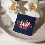 Boho Floral Bouquet - Navy Blue - Monogram<br><div class="desc">Monogrammed square business card in dark blue for an interior designer,  event stylist,  makeup artist or similar,  featuring your initials in white atop a hand-drawn flower bouquet in orange,  red,  pink,  and white.</div>