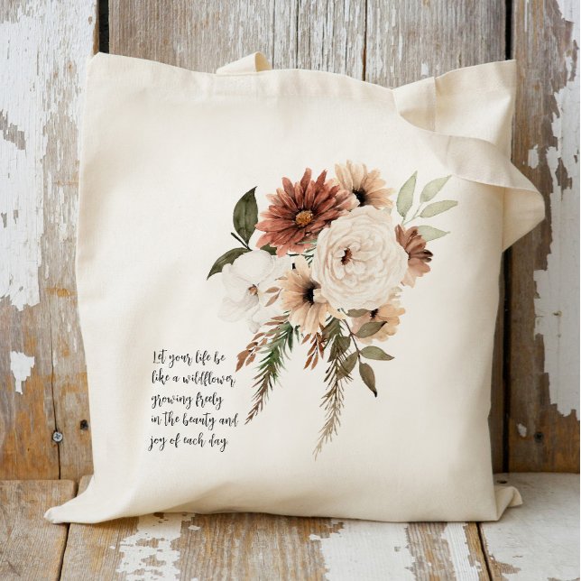 Boho Floral bouquet personalised quote   Tote Bag (Creator Uploaded)