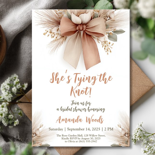 Boho Floral Bow Bridal Shower Invitation (Creator Uploaded)