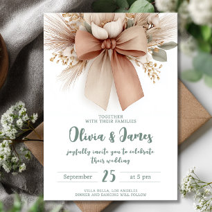 Boho Floral Bow Wedding Invitation