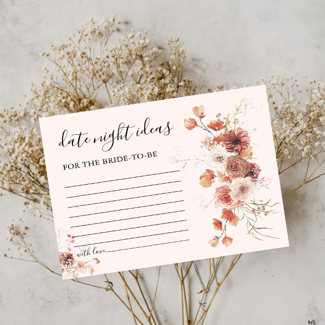 Boho Floral Bridal Shower Date Night Ideas Card (Creator Uploaded)