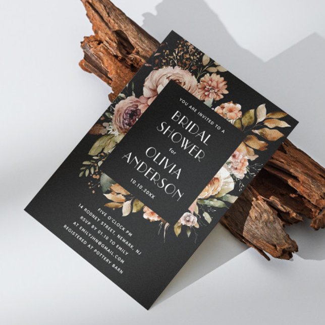Boho Floral Bridal Shower | Elegant Black Rustic Invitation (Creator Uploaded)