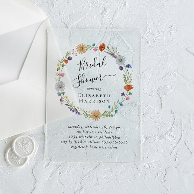 Boho Floral Bridal Shower Frosted Acrylic Invitations (Creator Uploaded)