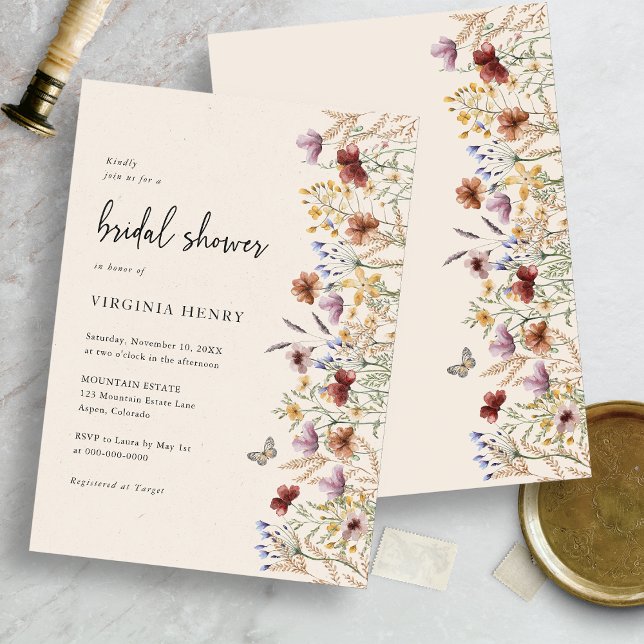 Boho Floral Bridal Shower Invitation (Boho Floral Wildflower Bridal Shower Invitation by Painted Paperie)