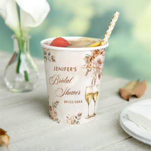 Boho Floral Bridal Shower Paper Cups
