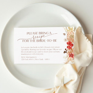 Boho Floral Bridal Shower Recipe Request Enclosure Card