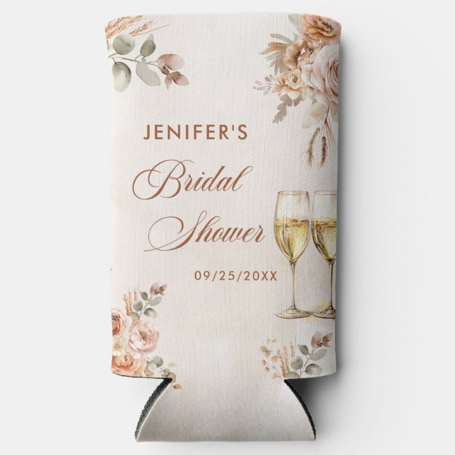 Boho Floral Bridal Shower Seltzer Can Cooler (Front)