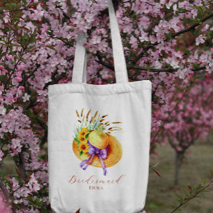 Boho floral bridesmaid name tote bag