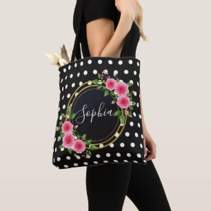 Boho floral Bridesmaid Personalised Black Tote Bag