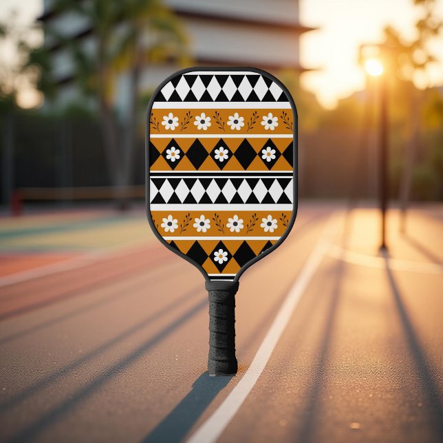 Boho Floral Brown & Black Botanical Spring Summer Pickleball Paddle (Creator Uploaded)