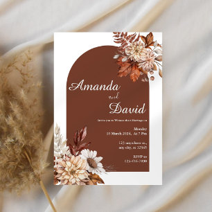 Boho Floral Brown Leaf Minimalist Simple Wedding Invitation