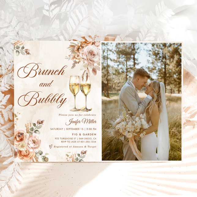 Boho Floral Brunch and Bubbly Bridal Shower Photo Invitation (Creator Uploaded)