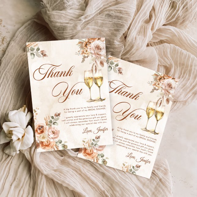 Boho Floral Brunch and Bubbly Bridal Shower Thank You Card (Creator Uploaded)