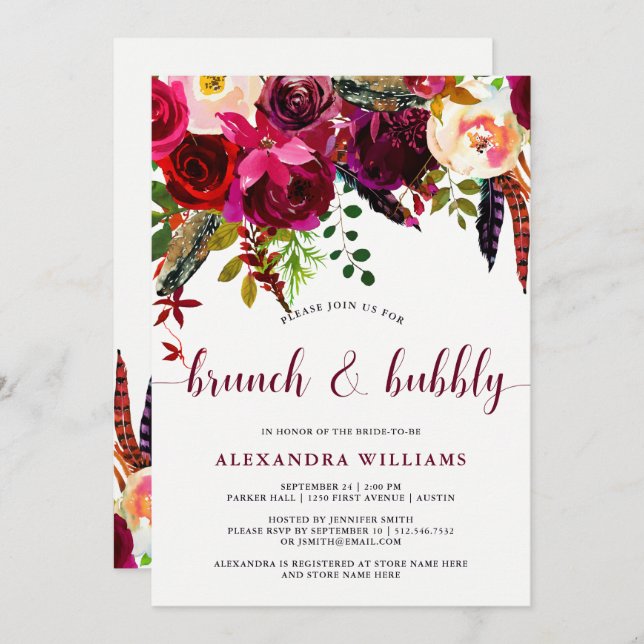 Boho Floral | Brunch and Bubbly Invitation (Front/Back)
