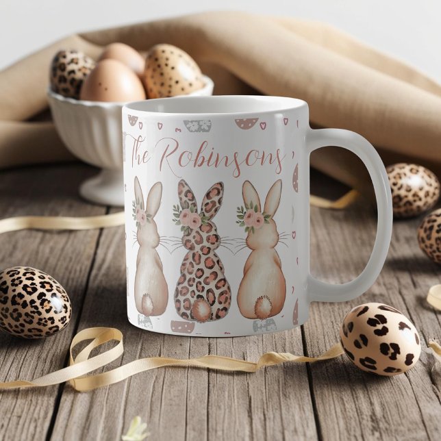 Boho Floral Bunnies Personalised Easter Coffee Mug (Boho Floral Bunnies Personalized Easter Coffee Mug)