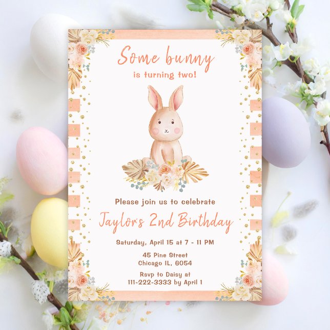 Boho Floral Bunny Birthday Invitation (Creator Uploaded)