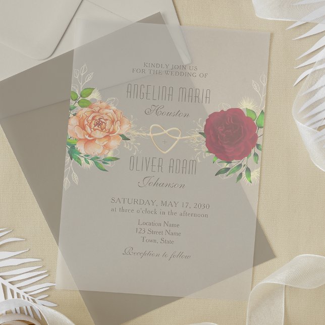 Boho Floral Burgundy Acrylic Wedding Invite Acrylic Invitations (Creator Uploaded)
