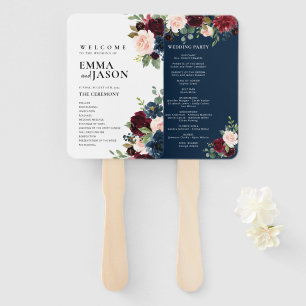 Boho Floral Burgundy Wedding Program Fan Hand