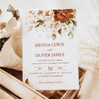 Boho Floral Burnt Orange Terracotta Wedding Invitation