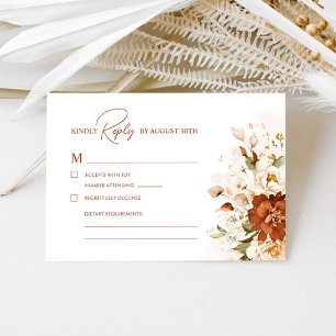 Boho Floral Burnt Orange Terracotta Wedding RSVP Card