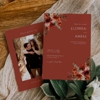 Boho Floral Burnt Orange Wedding Invitation