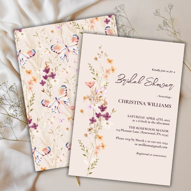 Boho Floral Butterfly Bridal Shower Invitation (Creator Uploaded)