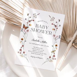 Boho Floral Butterfly Girl Baby Shower Brunch Invitation