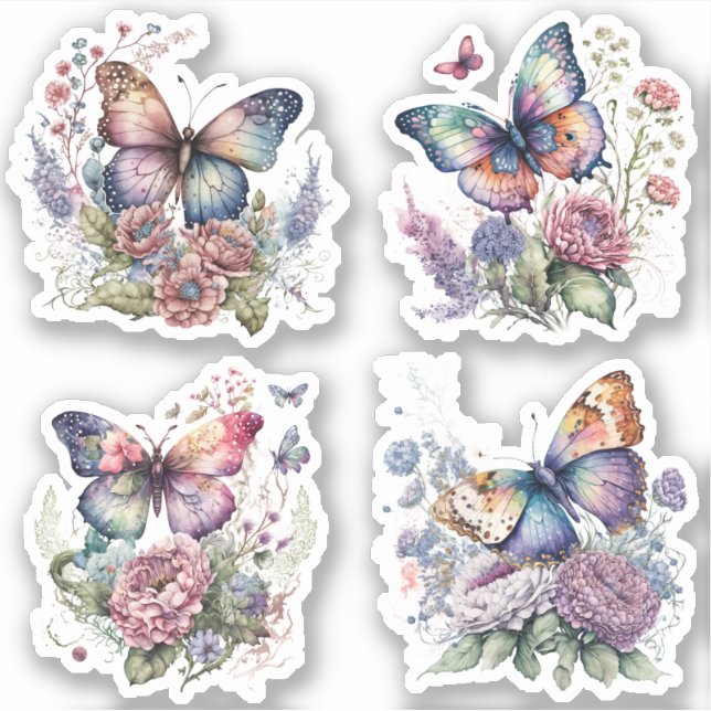Boho floral Butterfly Sticker Bohemian Aesthetics (Front)