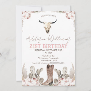Boho Floral Cactus Rodeo 21st Birthday Invitation