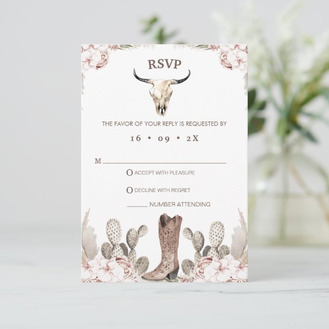 Boho Floral Cactus Rodeo 21st Birthday RSVP Card (Standing Front)