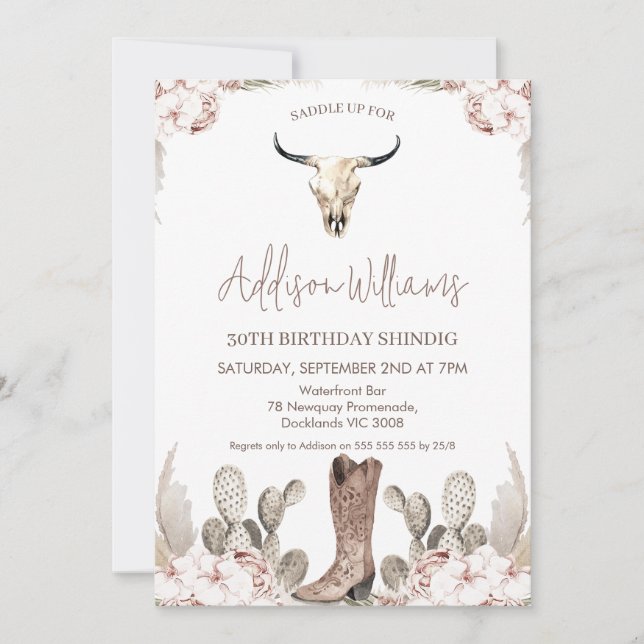 Boho Floral Cactus Rodeo 30th Birthday Invitation (Front)