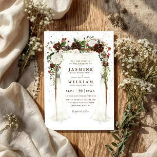 Boho Floral Canopy Elegant Modern QR Code Wedding Invitation