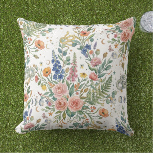 Boho Floral Celestial Moon  & Snakes Botanical Cushion