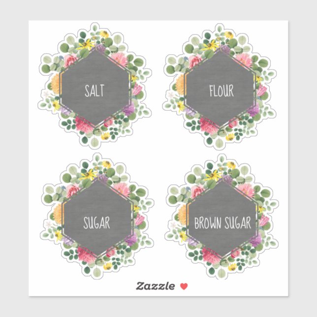 Boho Floral Chalkboard Kitchen Canister Label (Sheet)