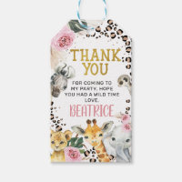 Boho floral cheetah safari birthday thank you tag 