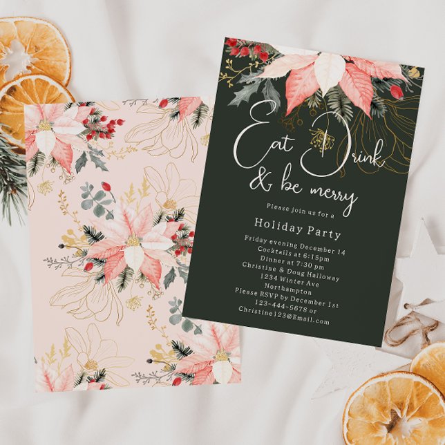Boho Floral Christmas Eat Drink and Be Merry Party Invitation (Creator Uploaded)