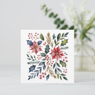 Boho Floral Christmas Holiday Winter Cute Holiday  Card
