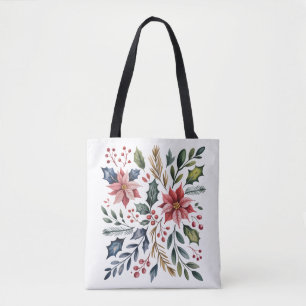 Boho Floral Christmas Holiday Winter Cute Holiday Tote Bag