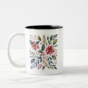 Boho Floral Christmas Holiday Winter Cute Holiday Two-Tone Coffee Mug