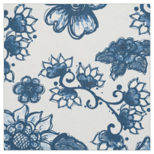 Boho Floral Classic Blue Fabric