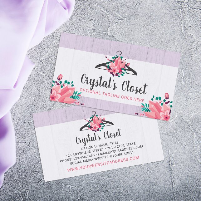 Boho Floral Clothes Hanger Closet Fashion Boutique Business Card (Creator Uploaded)