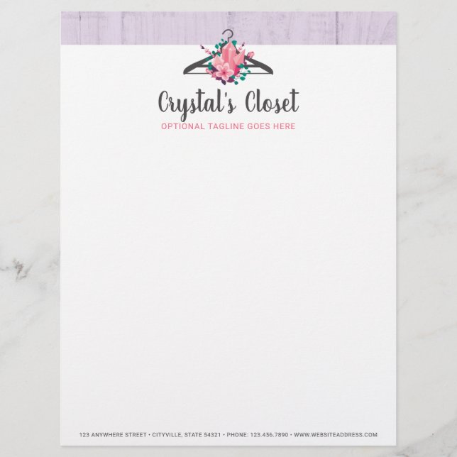 Boho Floral Clothes Hanger Closet Fashion Boutique Custom Letterhead (Front)