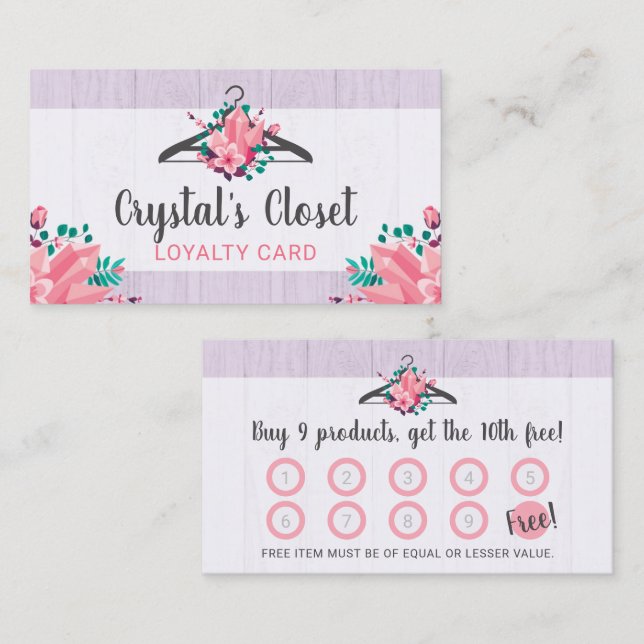 Boho Floral Clothes Hanger Closet Fashion Loyalty Business Card (Front/Back)