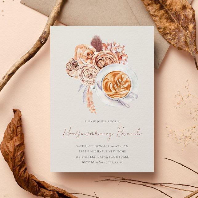 Boho Floral Coffee Housewarming Brunch Invitation (Creator Uploaded)