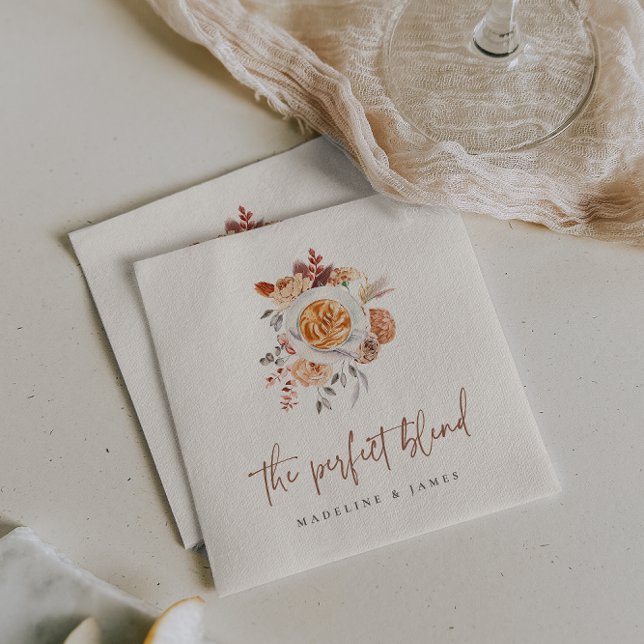 Boho Floral Coffee "The Perfect Blend" Wedding Napkin (Creator Uploaded)
