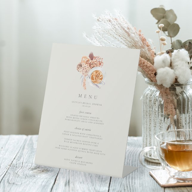 Boho Floral Coffee Theme Bridal Shower Brunch Menu Pedestal Sign (Creator Uploaded)