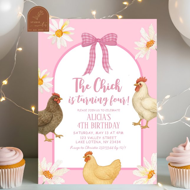 Boho Floral Coquette Chicken Girl Birthday Invitation (Creator Uploaded)