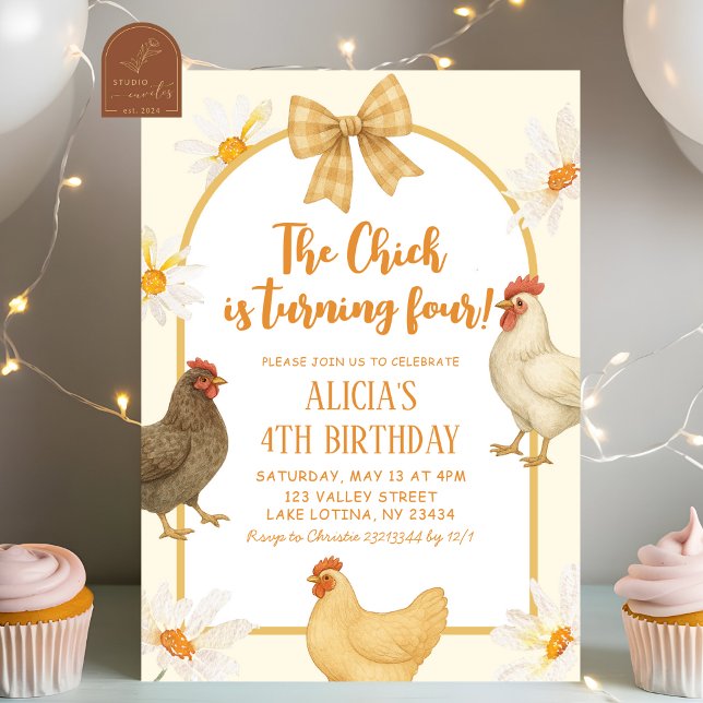 Boho Floral Coquette Chicken Girl Birthday Invitation (Creator Uploaded)